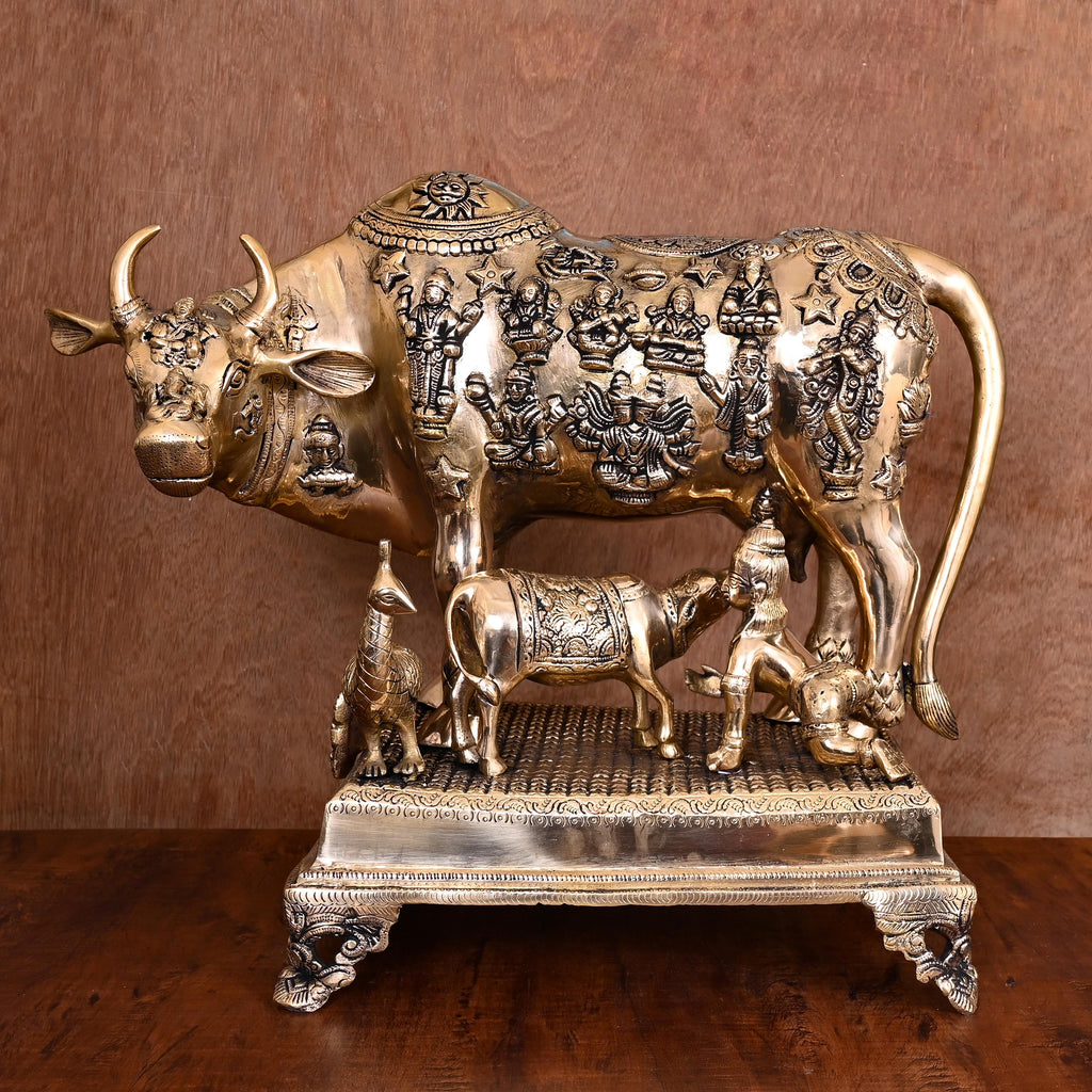 Brass Cow With Calf & Laddu Gopal Idol (16.5 Inch) Vedansh Craft
