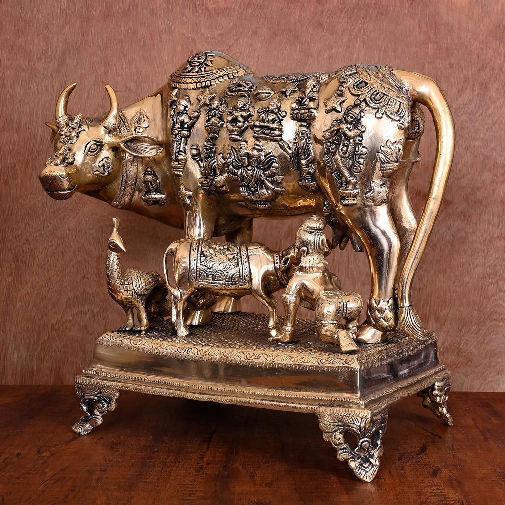 Brass Cow With Calf & Laddu Gopal Idol (16.5 Inch) Vedansh Craft