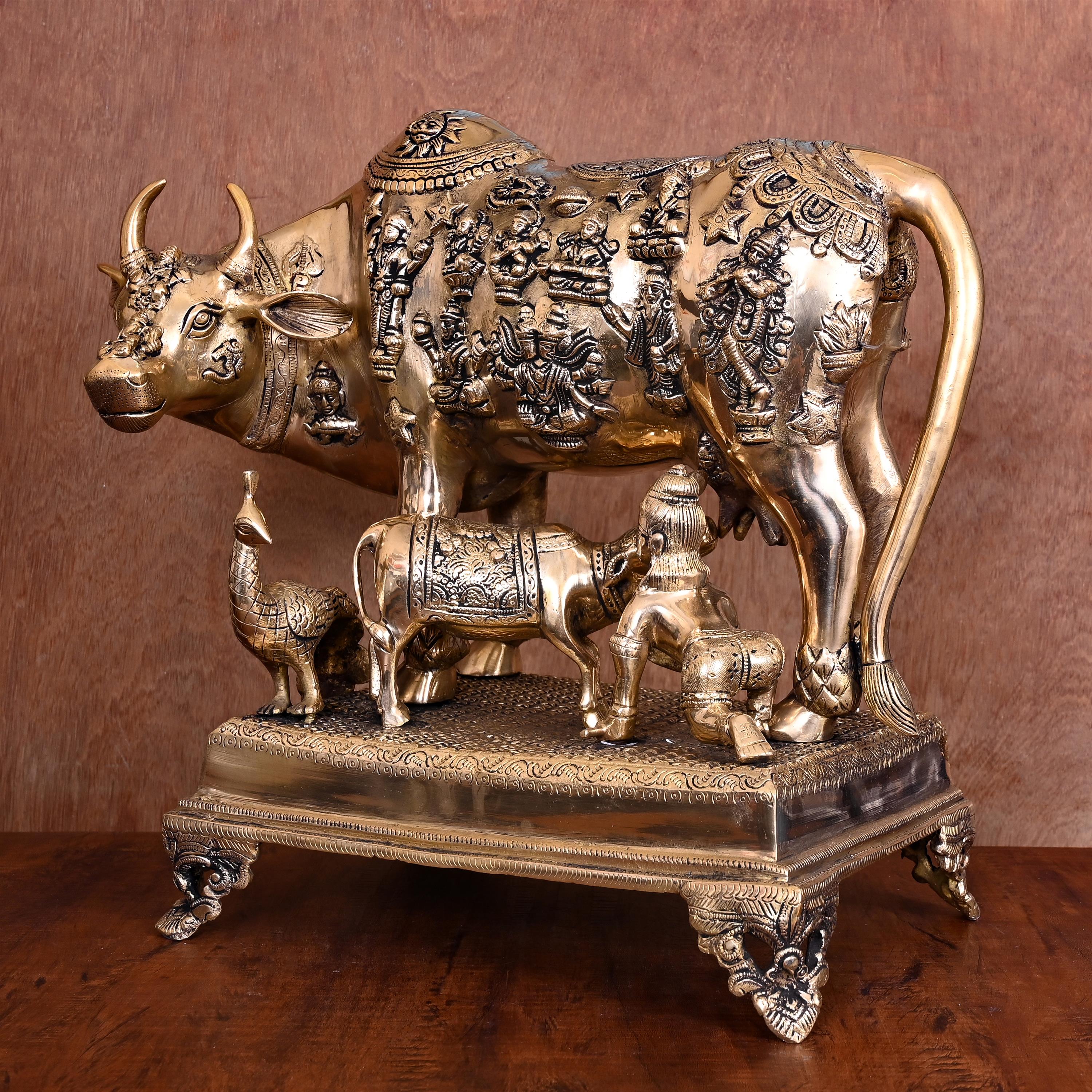 Brass Cow With Calf & Laddu Gopal Idol (16.5 Inch) Vedansh Craft