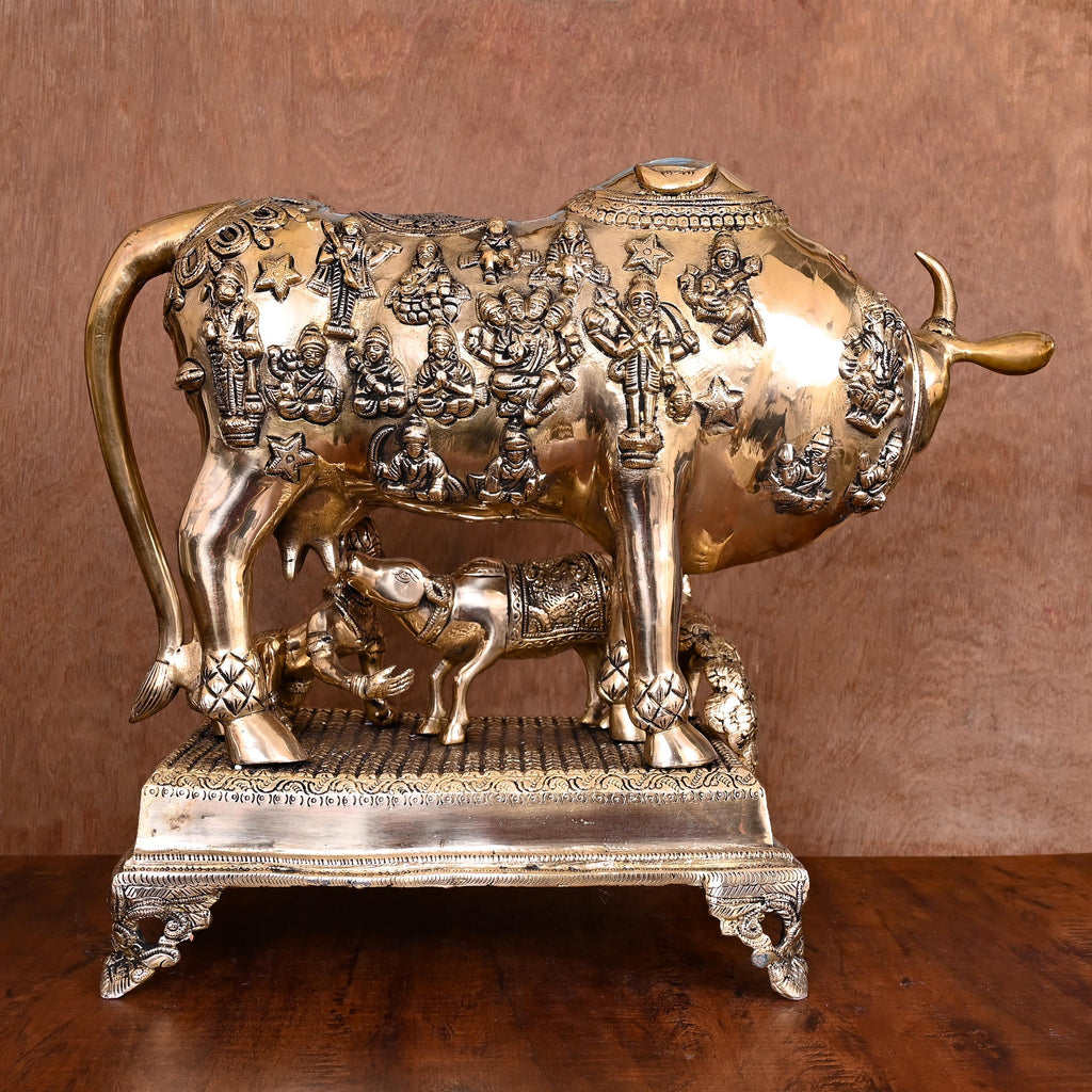 Brass Cow With Calf & Laddu Gopal Idol (16.5 Inch) Vedansh Craft