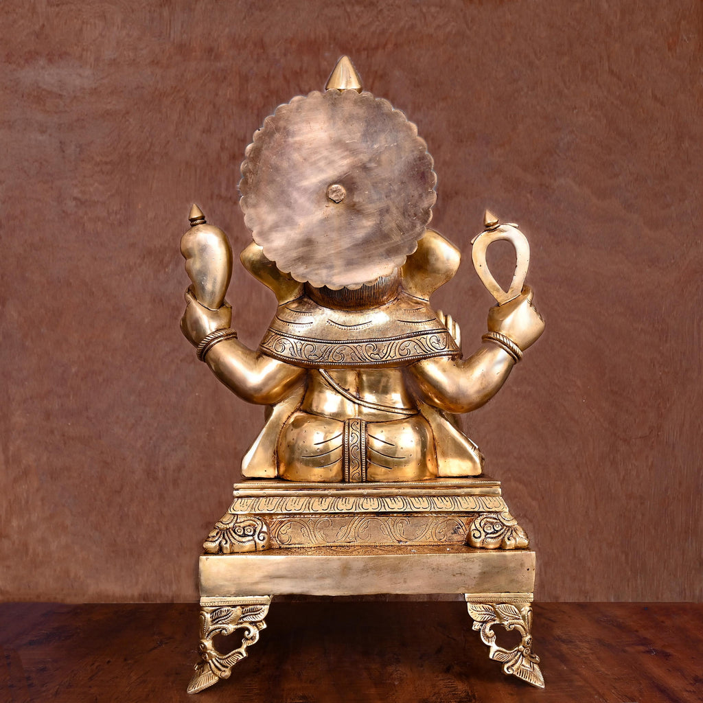 Brass Superfine Chowki Sitting Ganesha Statue (26 Inch) Vedansh Craft