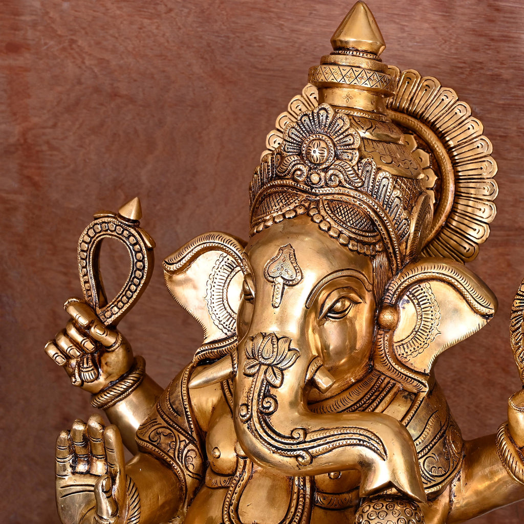 Brass Superfine Chowki Sitting Ganesha Statue (26 Inch) Vedansh Craft