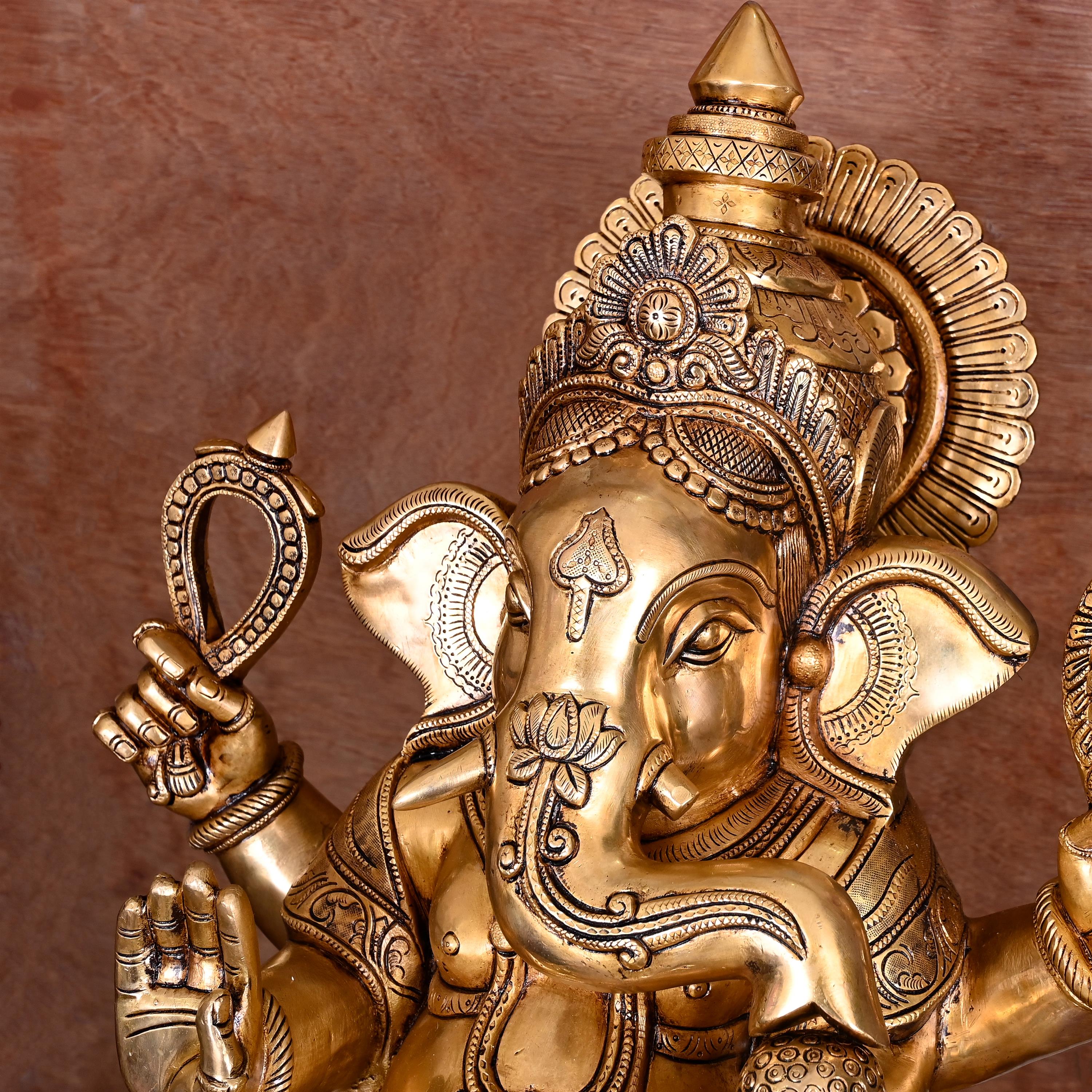 Brass Superfine Chowki Sitting Ganesha Statue (26 Inch) Vedansh Craft