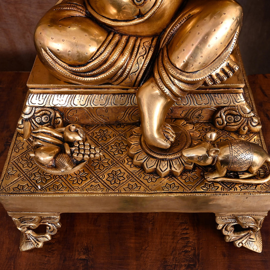 Brass Superfine Chowki Sitting Ganesha Statue (26 Inch) Vedansh Craft