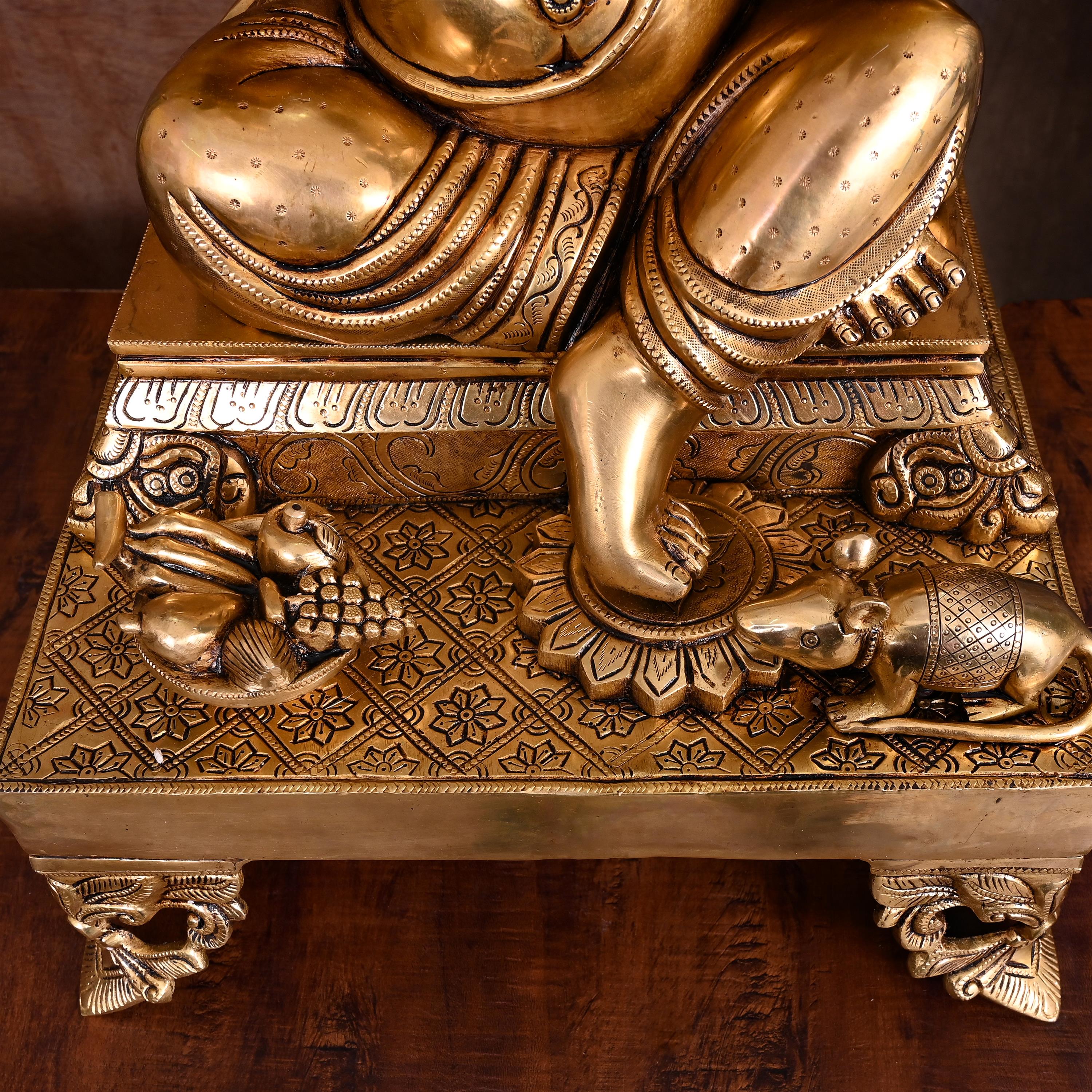 Brass Superfine Chowki Sitting Ganesha Statue (26 Inch) Vedansh Craft
