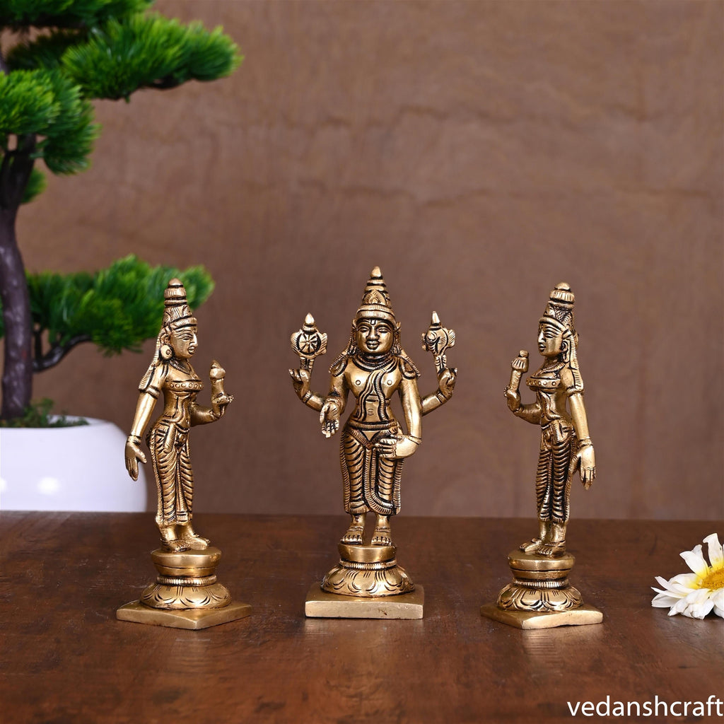 Brass Superfine Lord Balaji With Sri Devi And Bhudevi Idols Set Vedansh Craft