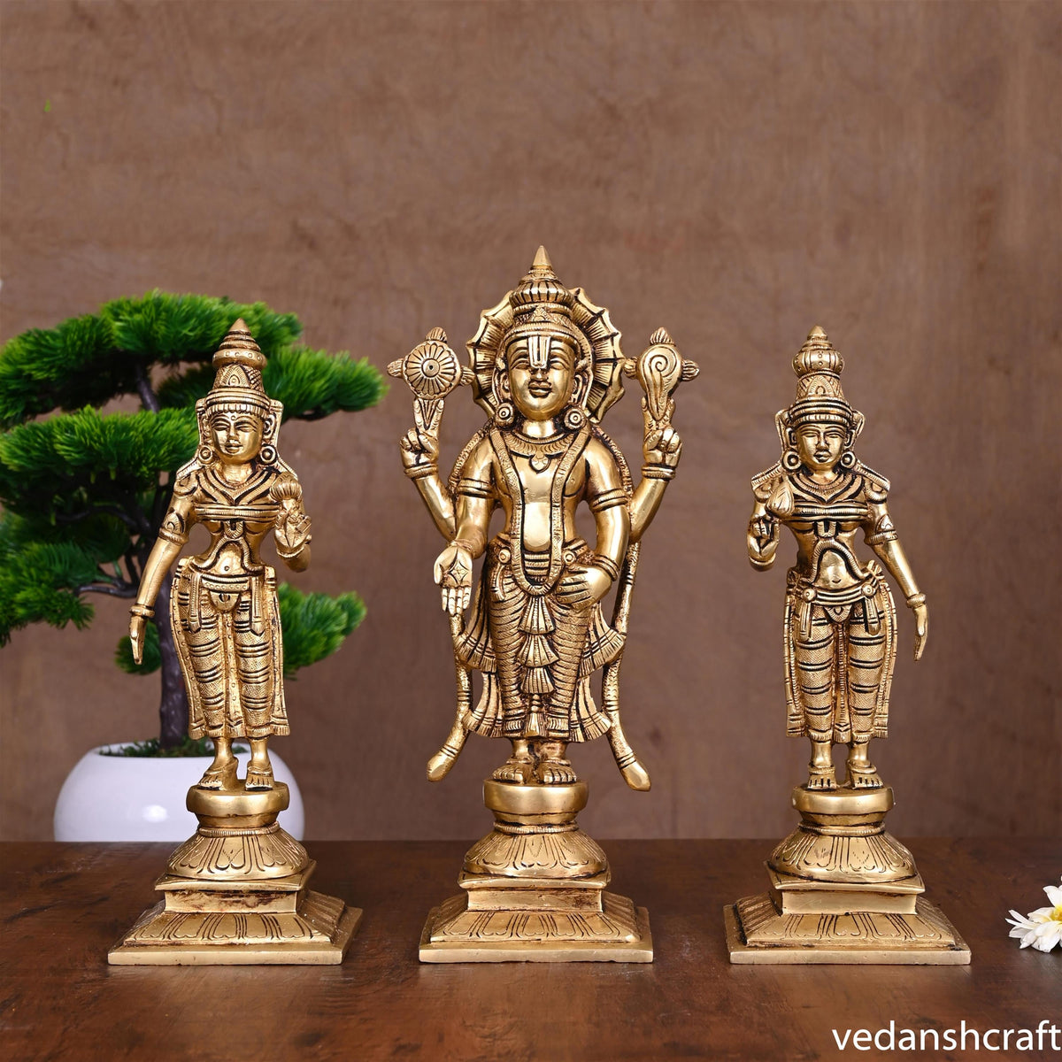 BRASS LORD BALAJI WITH SRI DEVI AND BHUDEVI SET (11.2 Inch) Vedansh Craft