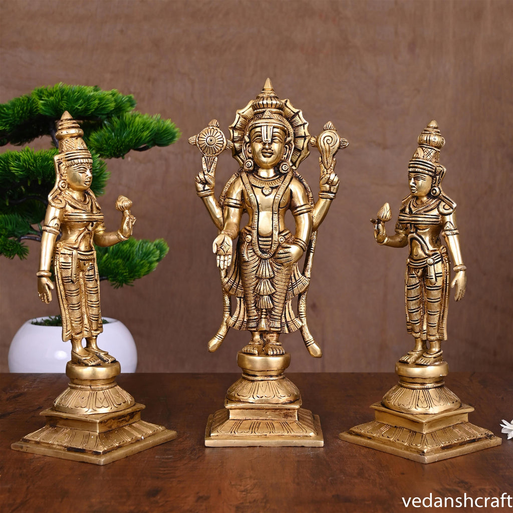 BRASS LORD BALAJI WITH SRI DEVI AND BHUDEVI SET (11.2 Inch) Vedansh Craft