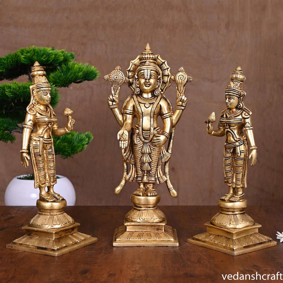 BRASS LORD BALAJI WITH SRI DEVI AND BHUDEVI SET (11.2 Inch) Vedansh Craft