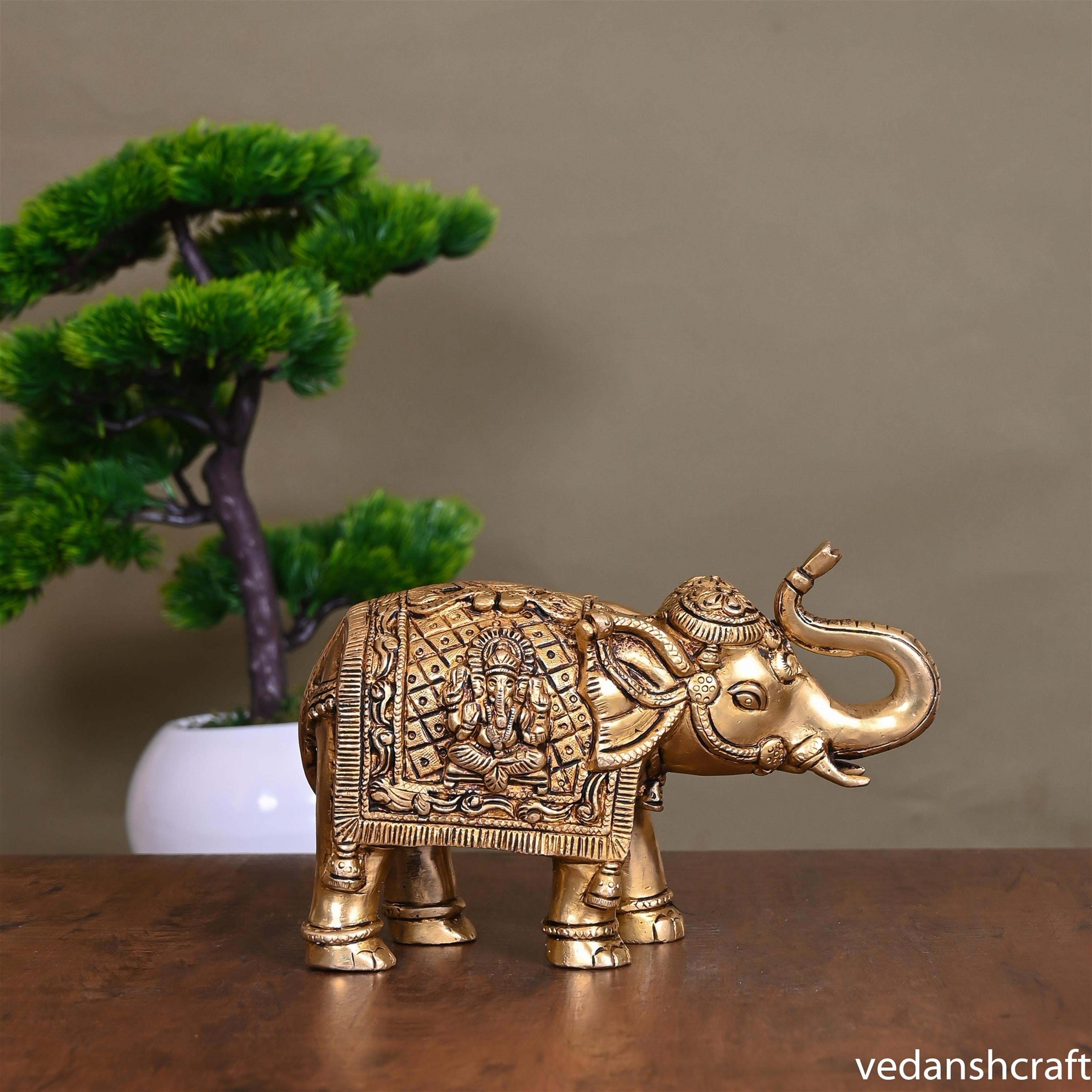 Brass Elephant Royal Statue (5 Inch) Vedansh Craft