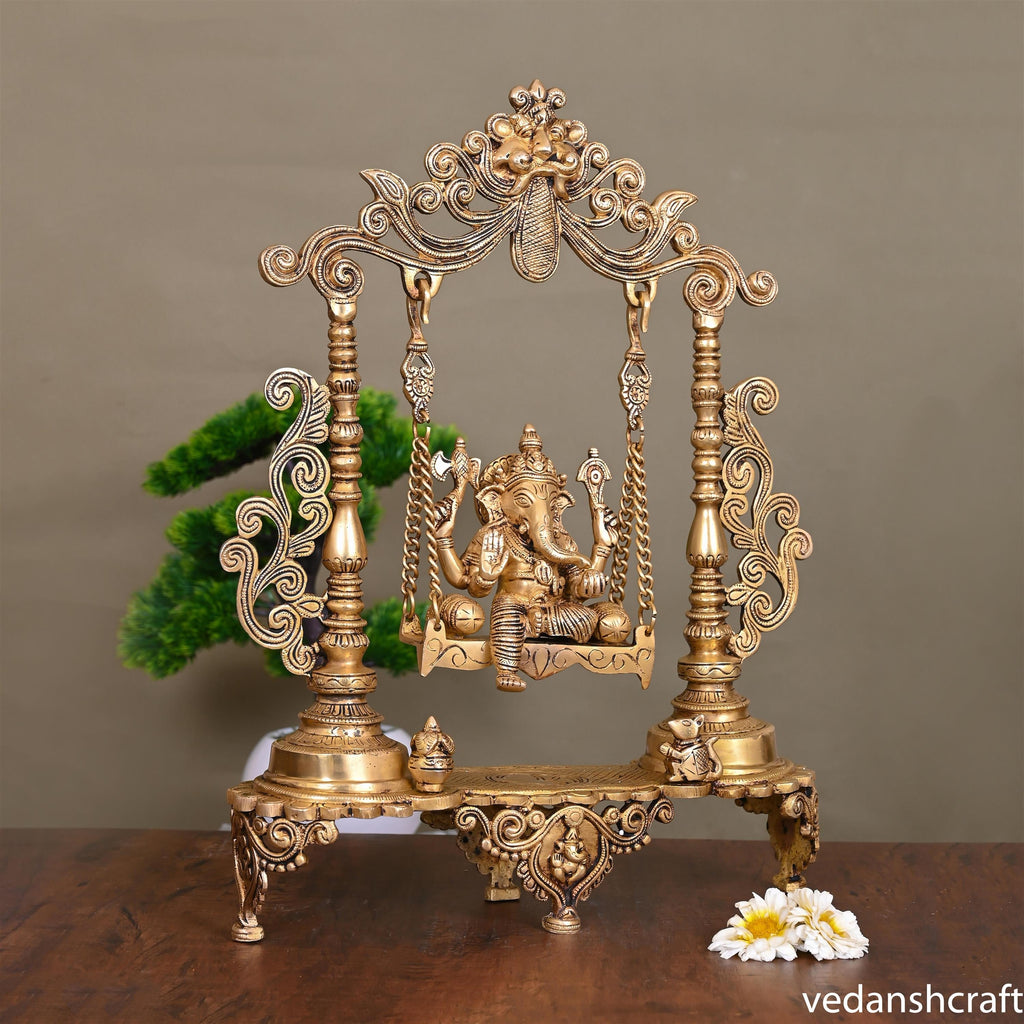 Brass Sitting Ganesha On Swing/Jhula (18.5 Inch) Vedansh Craft