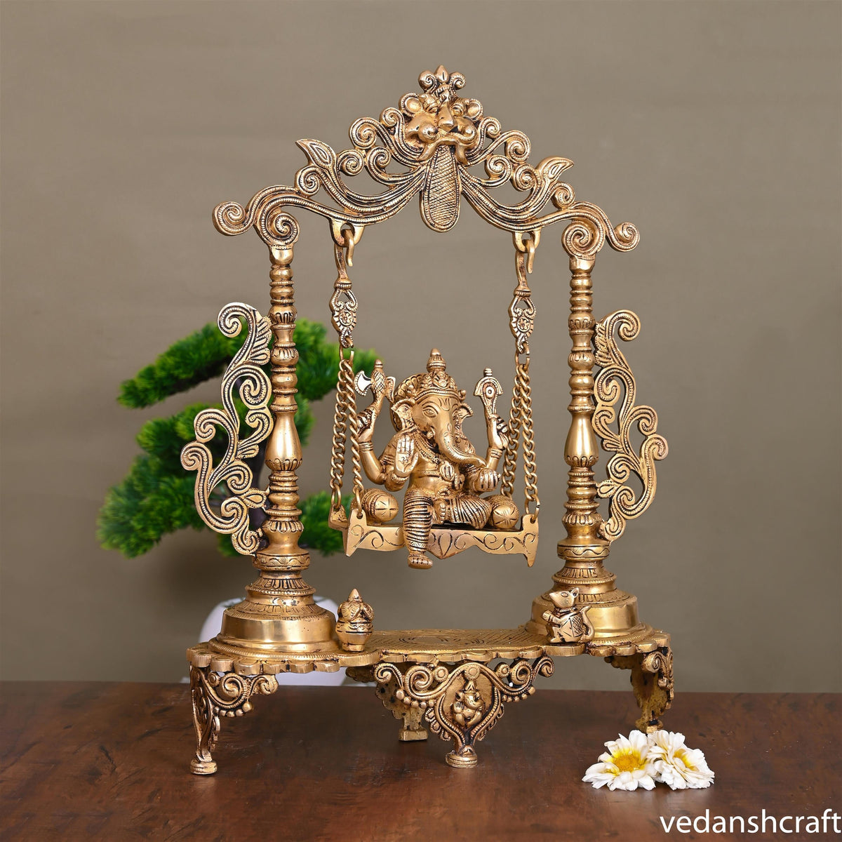 Brass Sitting Ganesha On Swing/Jhula (18.5 Inch) Vedansh Craft