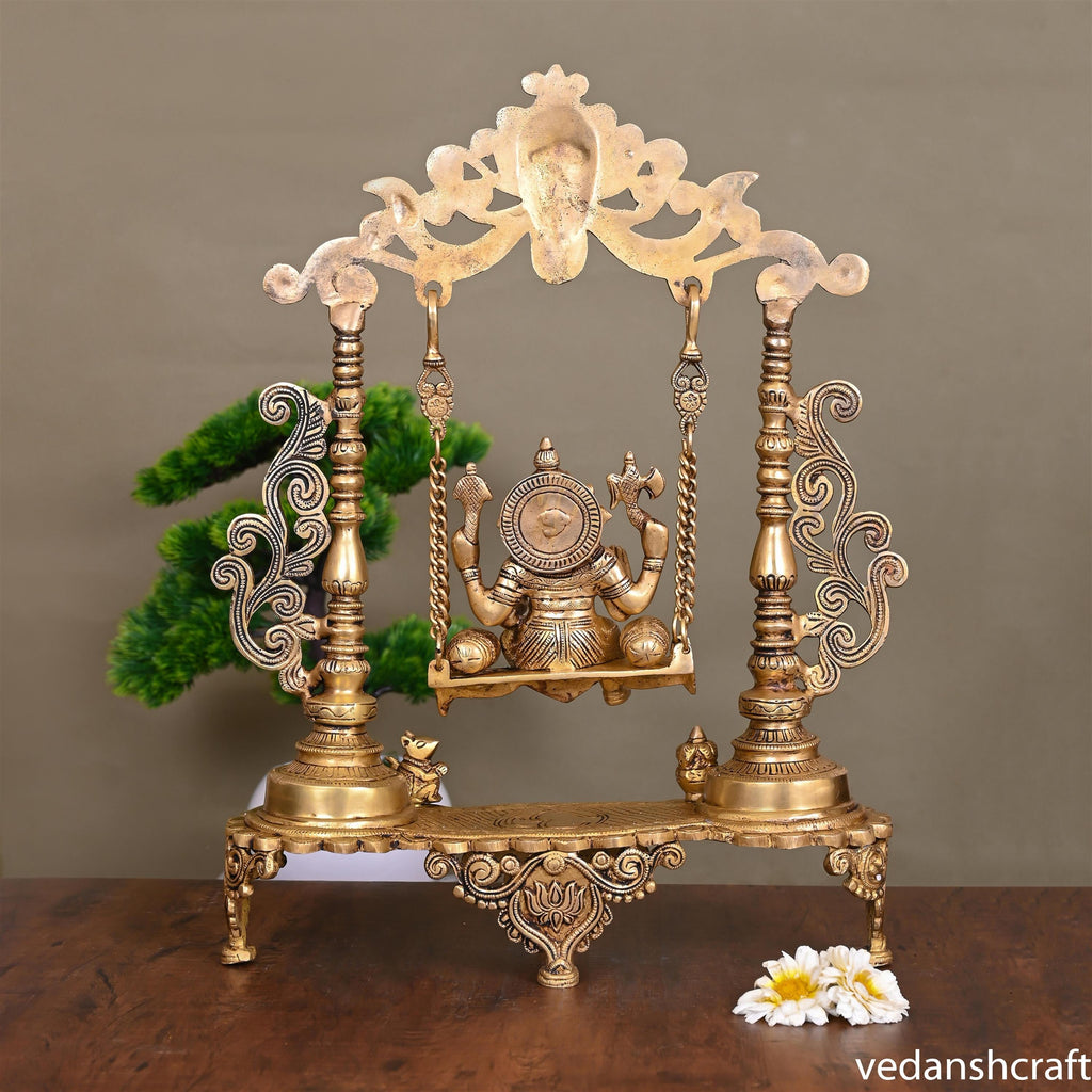 Brass Sitting Ganesha On Swing/Jhula (18.5 Inch) Vedansh Craft