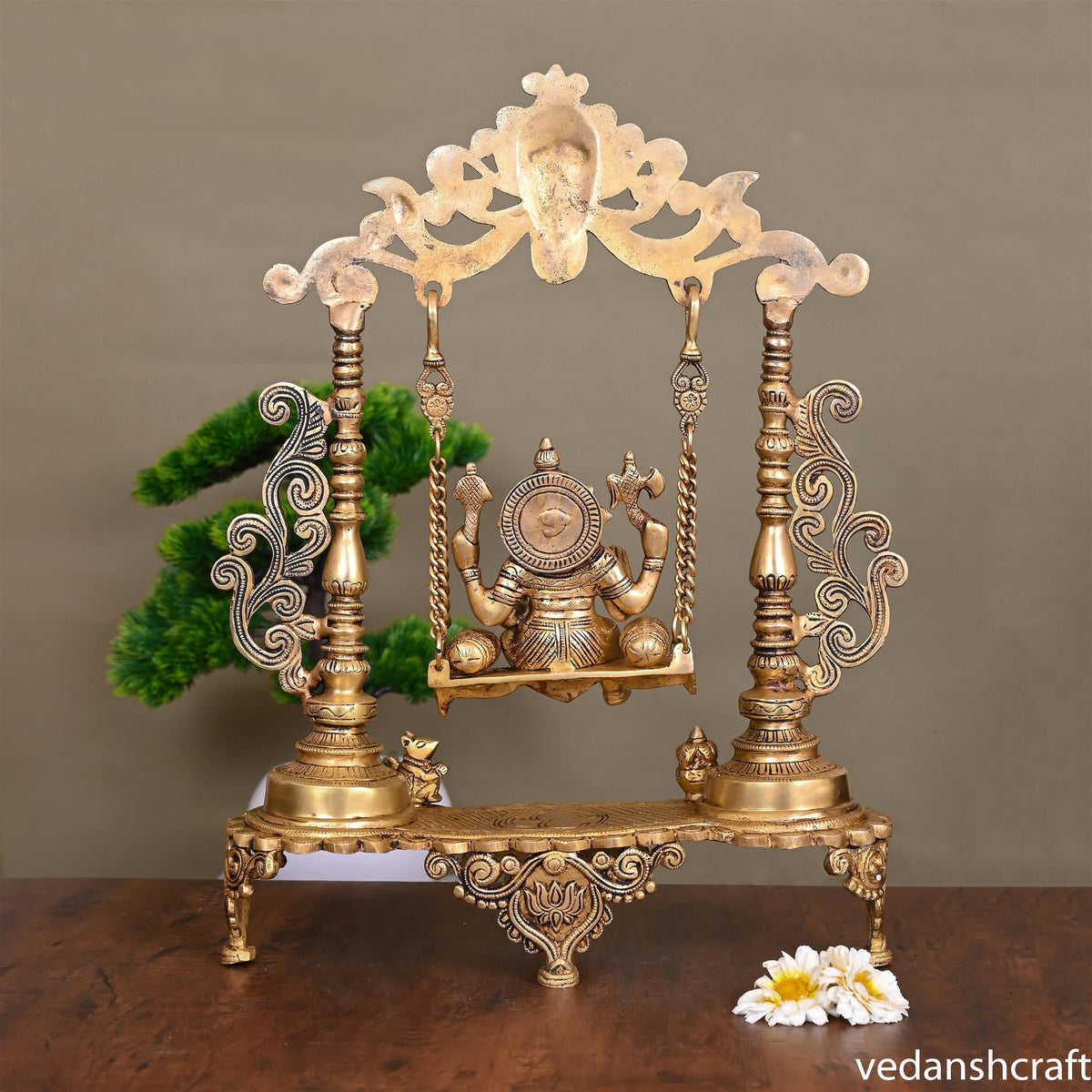Brass Sitting Ganesha On Swing/Jhula (18.5 Inch) Vedansh Craft
