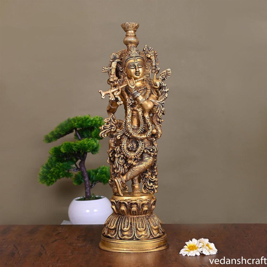 BRASS SUPERFINE STANDING LORD KRISHNA STATUE (21 INCH) Vedansh Craft