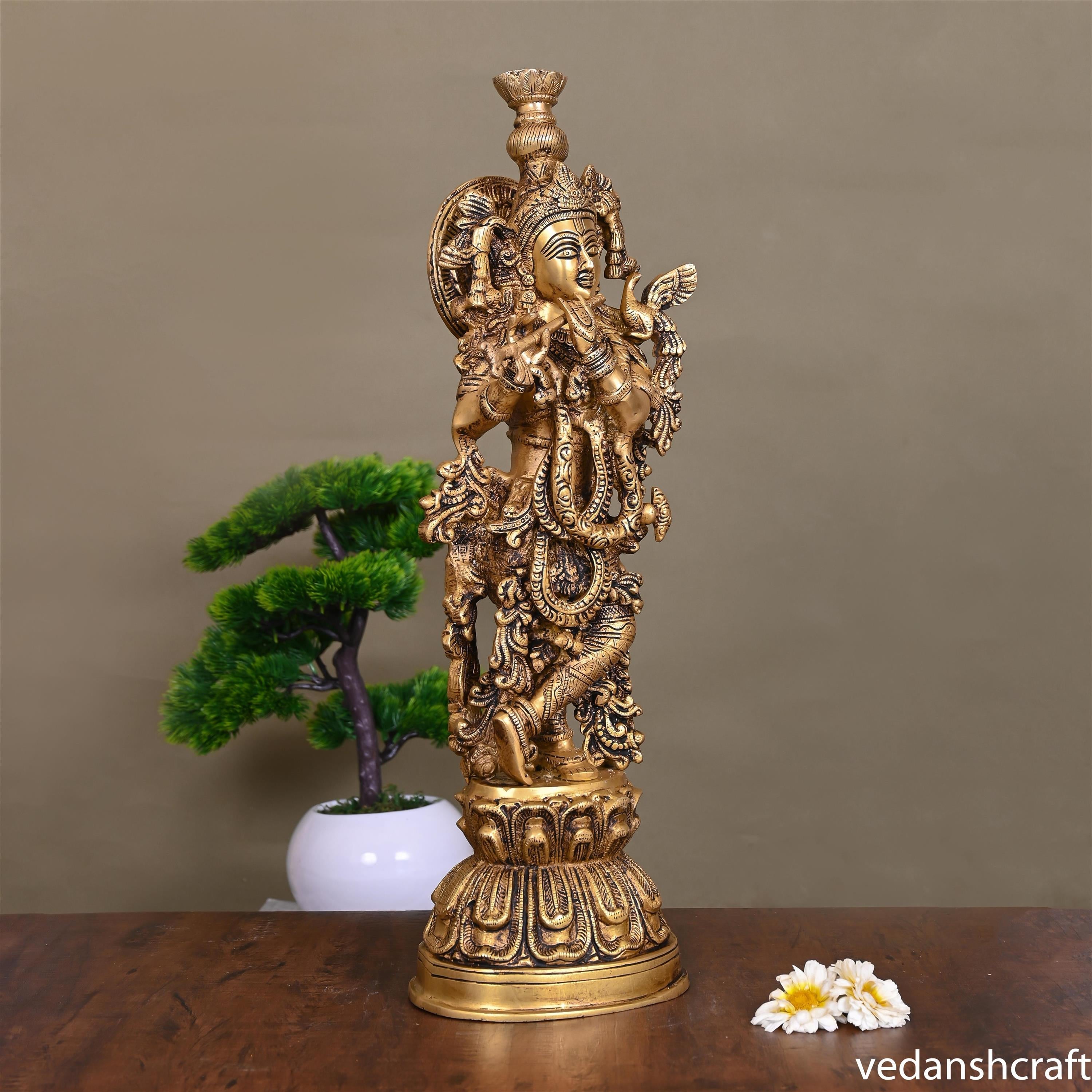 BRASS SUPERFINE STANDING LORD KRISHNA STATUE (21 INCH) Vedansh Craft