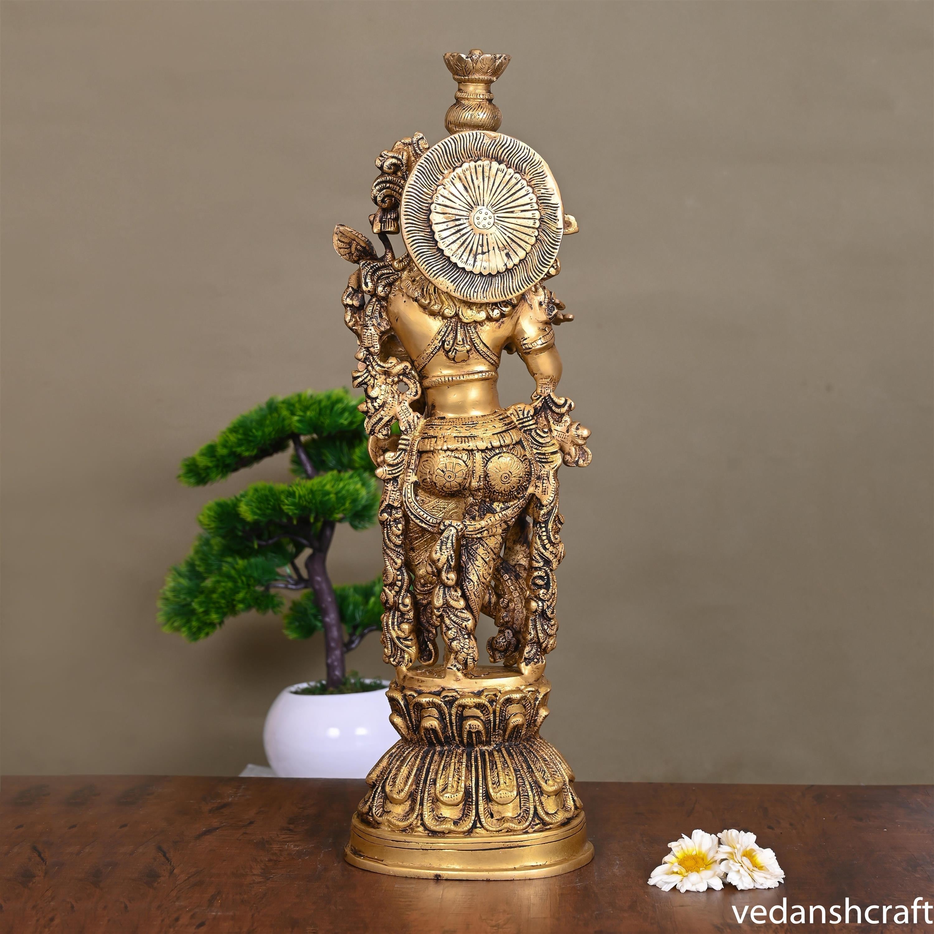 BRASS SUPERFINE STANDING LORD KRISHNA STATUE (21 INCH) Vedansh Craft