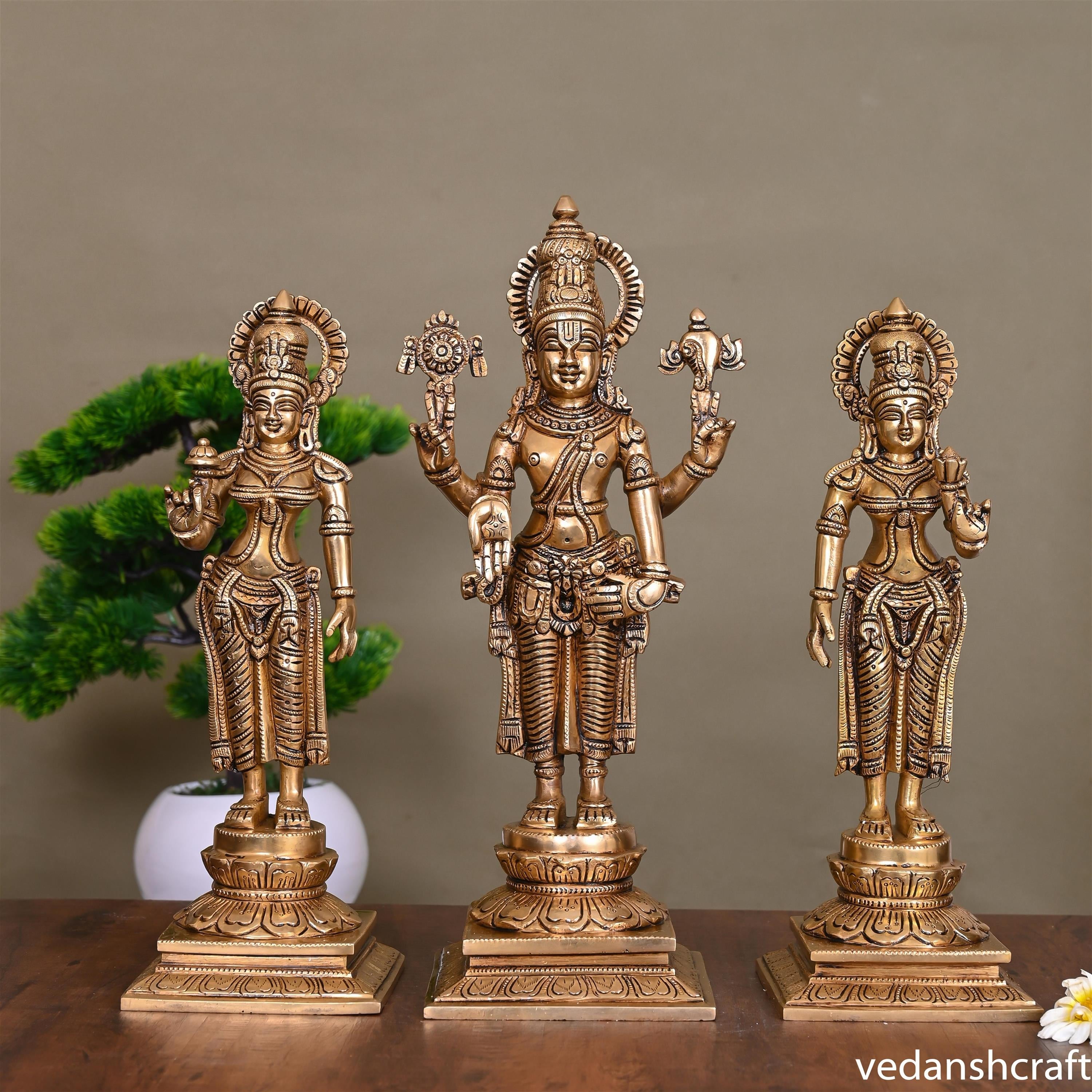 Brass Superfine Lord Balaji With Sri Devi And Bhudevi Idols Set Vedansh Craft