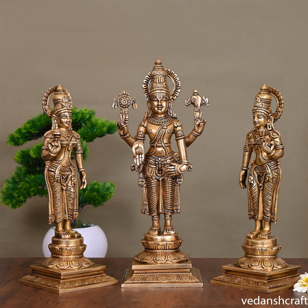 Brass Superfine Lord Balaji With Sri Devi And Bhudevi Idols Set Vedansh Craft