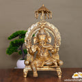 Brass Sitting Ganesha On Throne Idol (19.5 Inch) Vedansh Craft