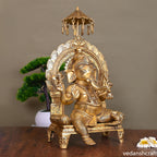 Brass Sitting Ganesha On Throne Idol (19.5 Inch) Vedansh Craft