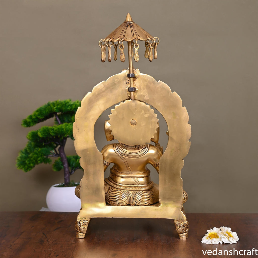 Brass Sitting Ganesha On Throne Idol (19.5 Inch) Vedansh Craft