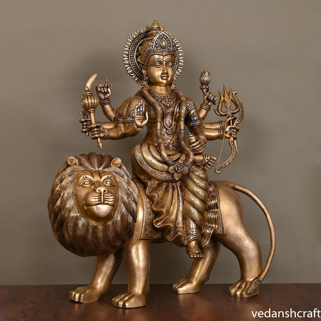 Brass Goddess Durga Sitting On Lion Superfine Idol (24.5 Inch) Vedansh Craft