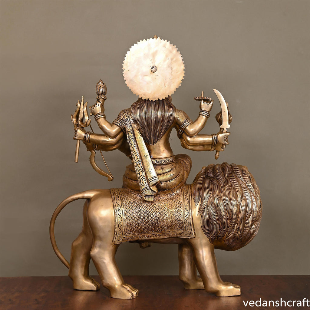 Brass Goddess Durga Sitting On Lion Superfine Idol (24.5 Inch) Vedansh Craft