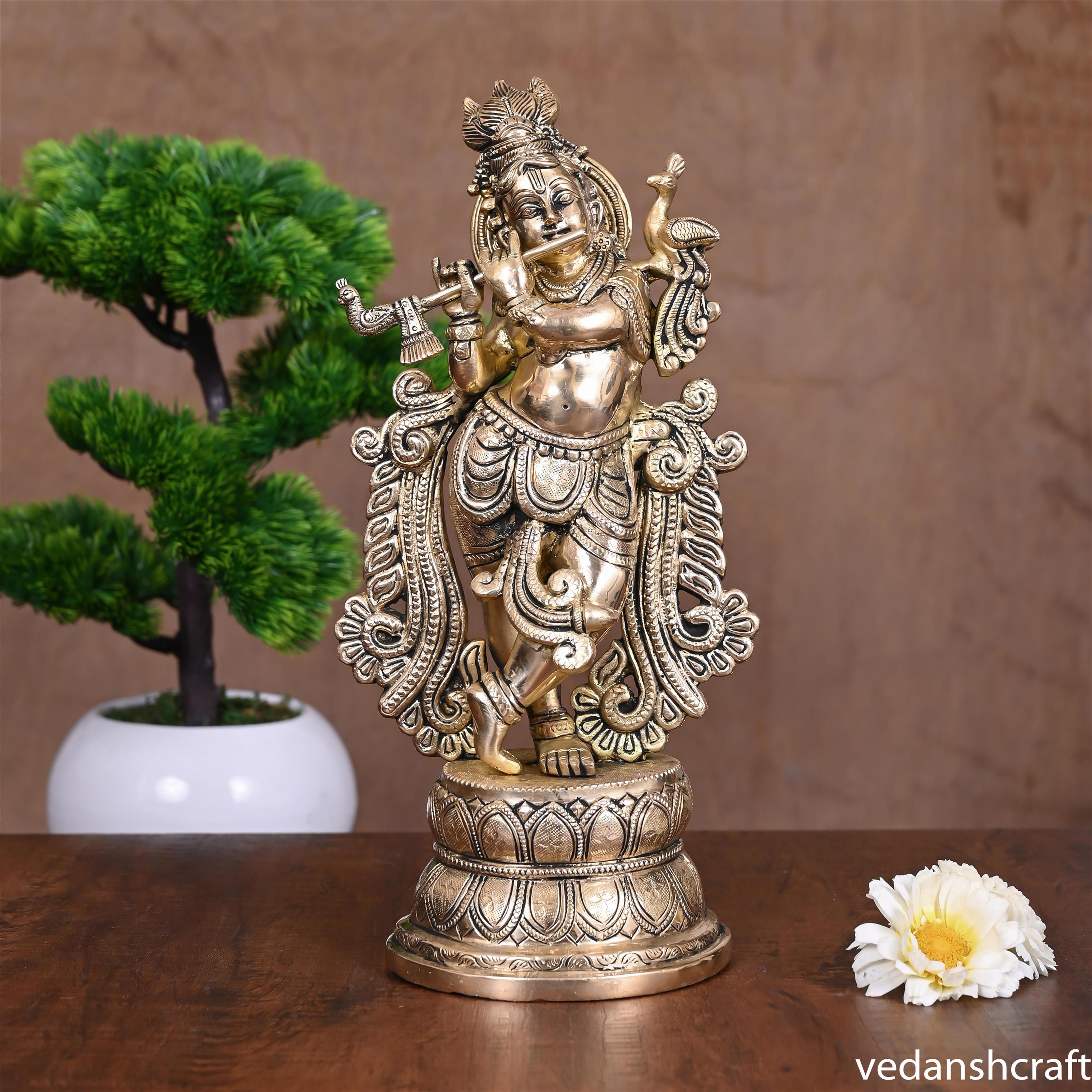 Brass Standing Lord Krishna Statue (12 Inch) Vedansh Craft