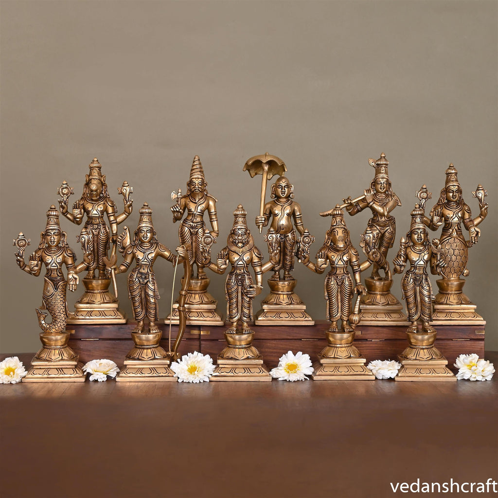 Brass Superfine Dashavatara /Vishnu Avatars Statue Set (10 Inch) Vedansh Craft