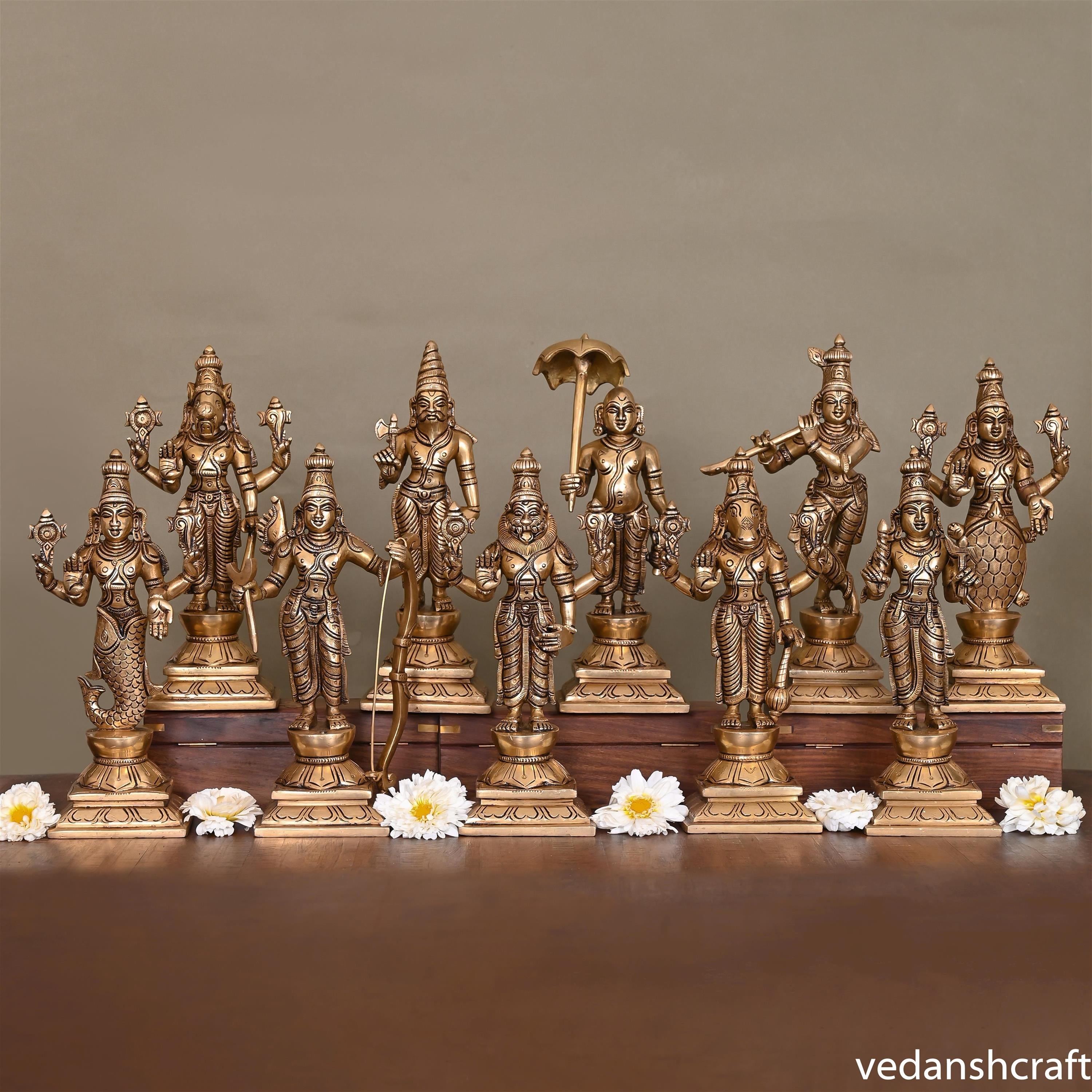 Brass Superfine Dashavatara /Vishnu Avatars Statue Set (10 Inch) Vedansh Craft