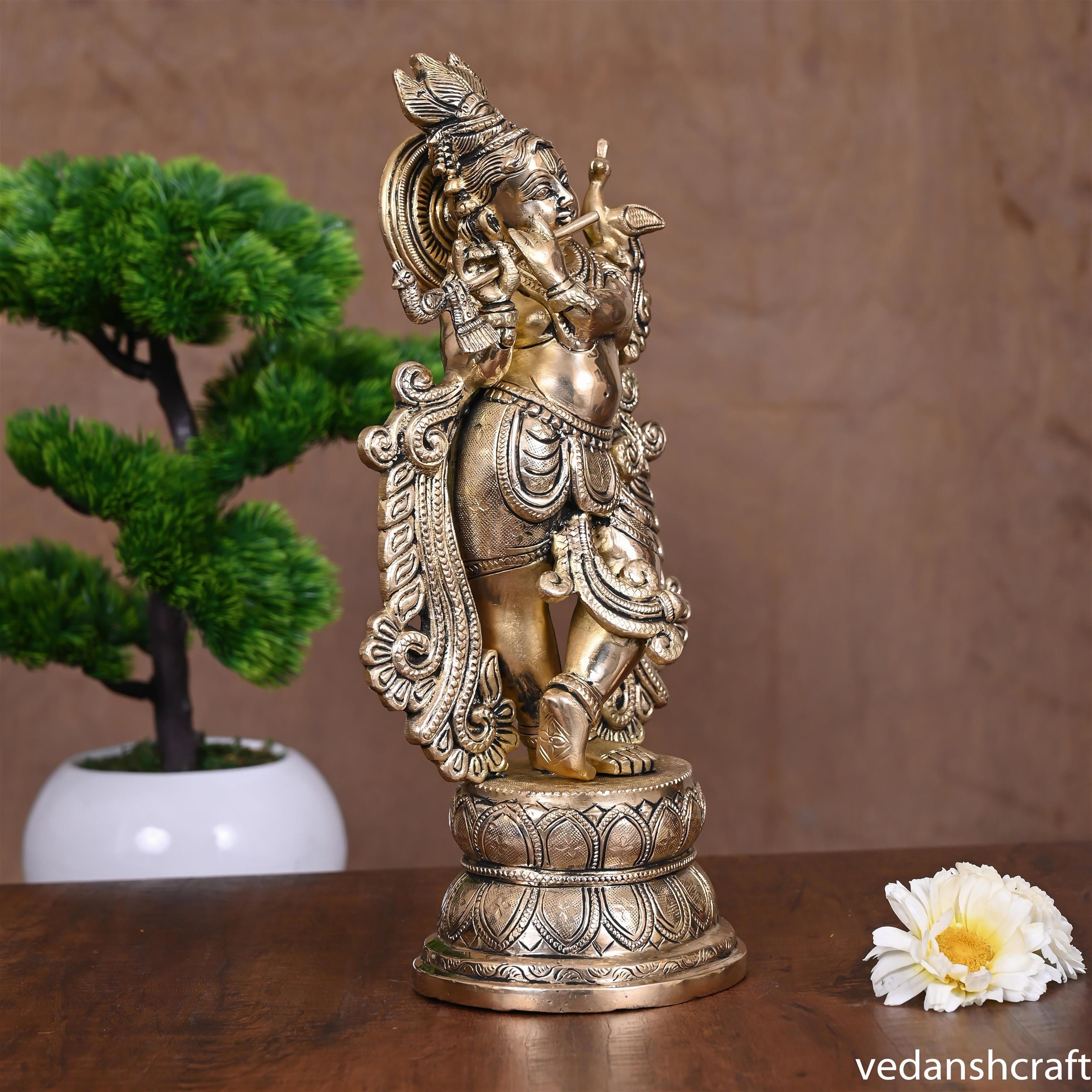Brass Standing Lord Krishna Statue (12 Inch) Vedansh Craft