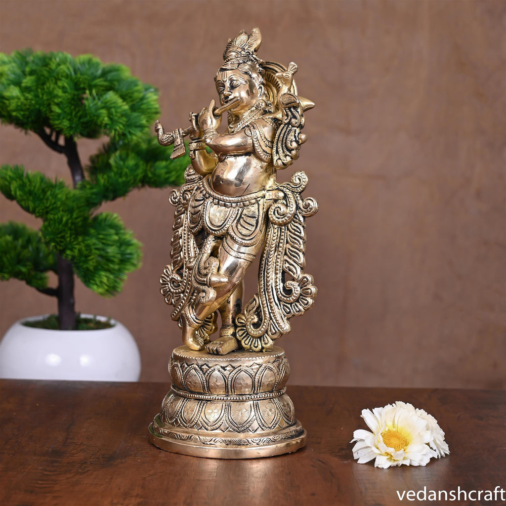 Brass Standing Lord Krishna Statue (12 Inch) Vedansh Craft