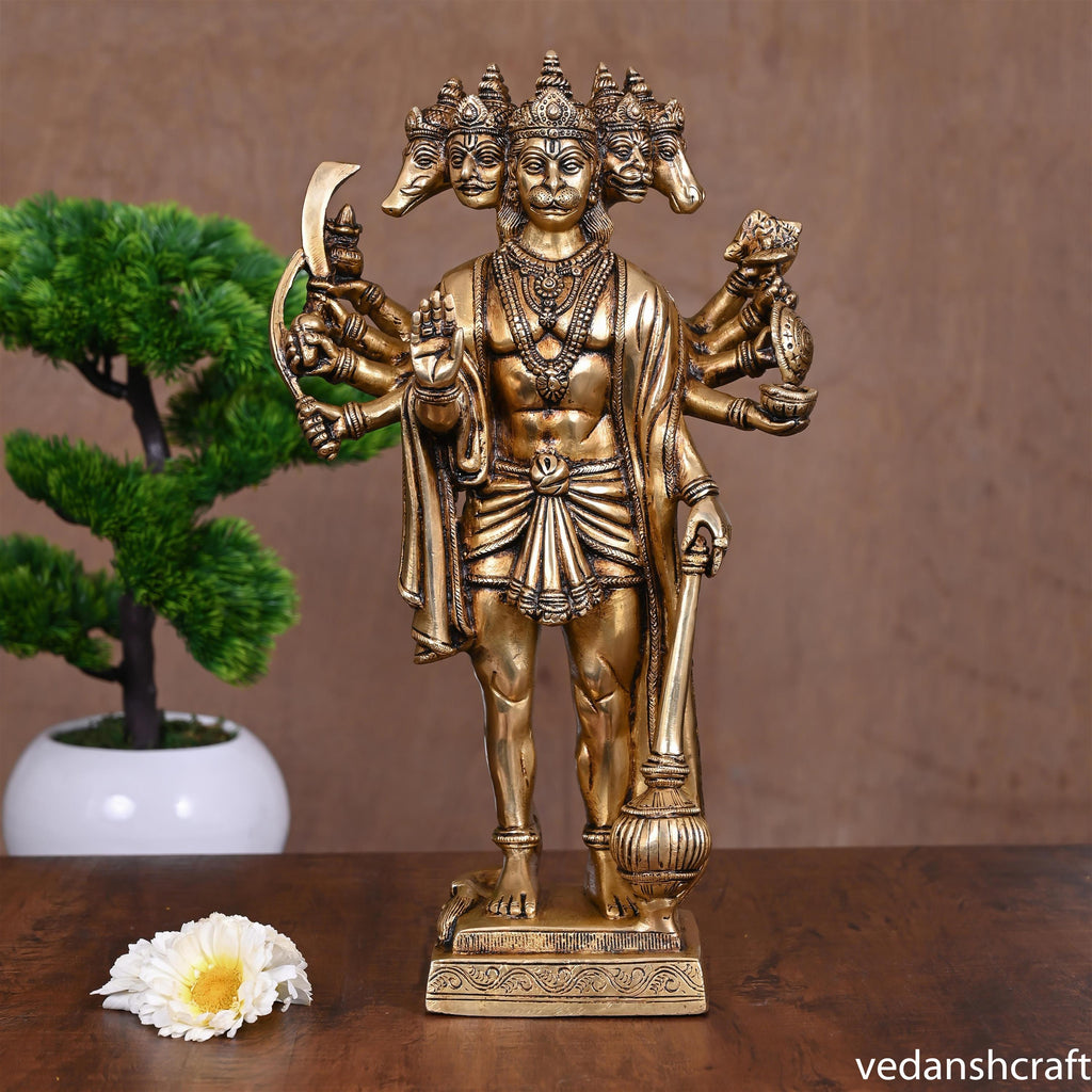 Brass Superfine Panchmukhi Standing Hanuman Idol (14 Inch) Vedansh Craft