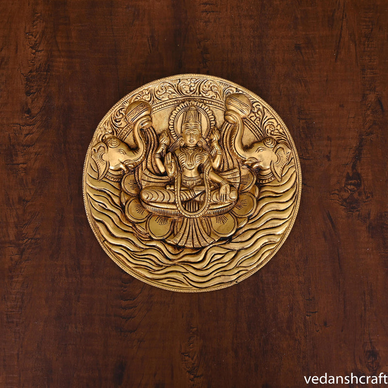 Brass Gaja Lakshmi Wall Hanging Plate (7.5 Inch) Vedansh Craft