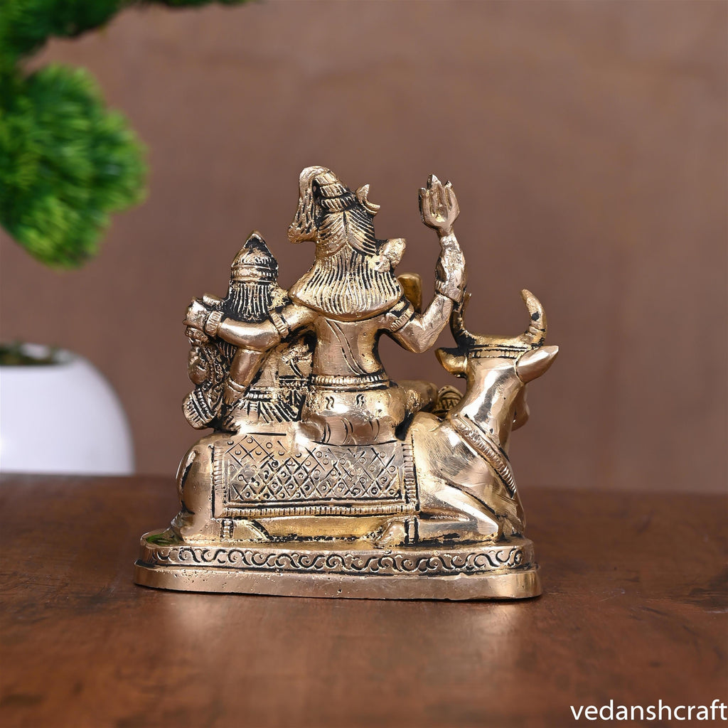 Brass Shiva Family Statue Sitting on Nandi (4.5 Inch) Vedansh Craft