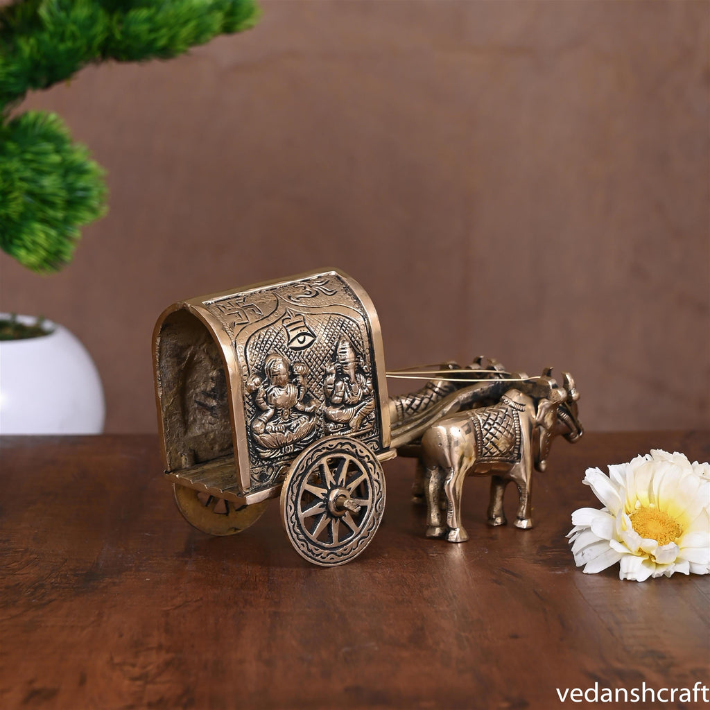Brass Ganesha Lakshmi Double Bullock Cart (4 Inch) Vedansh Craft
