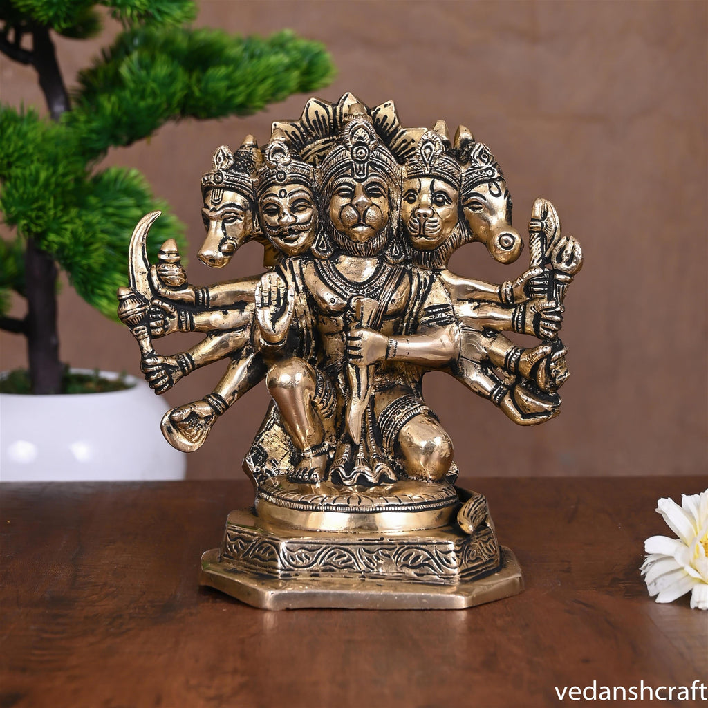 Brass Sitting Panchmukhi Hanuman Idol (7") Vedansh Craft
