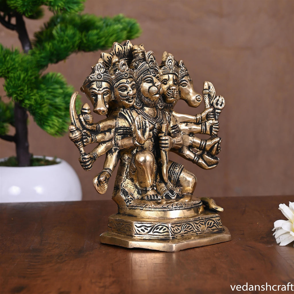 Brass Sitting Panchmukhi Hanuman Idol (7") Vedansh Craft