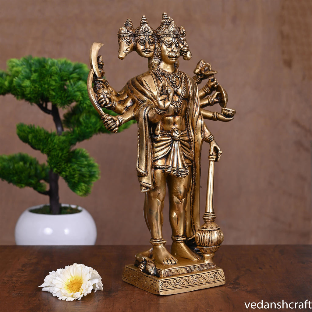 Brass Superfine Panchmukhi Standing Hanuman Idol (14 Inch) Vedansh Craft