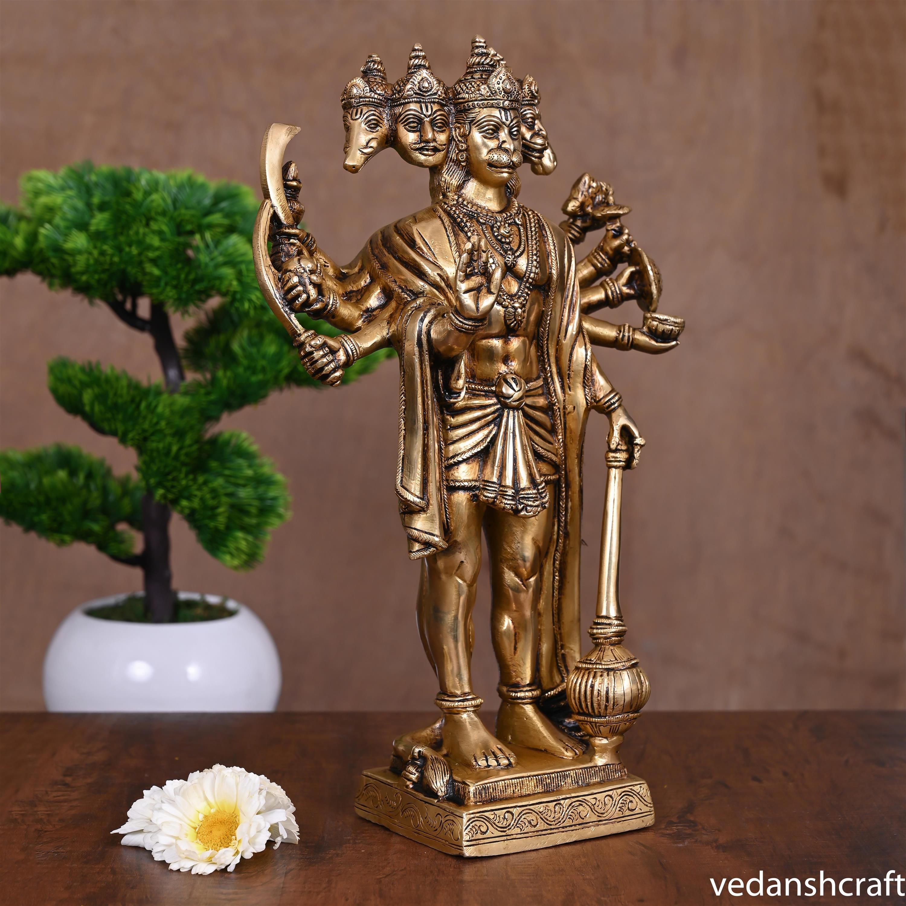 Brass Superfine Panchmukhi Standing Hanuman Idol (14 Inch) Vedansh Craft