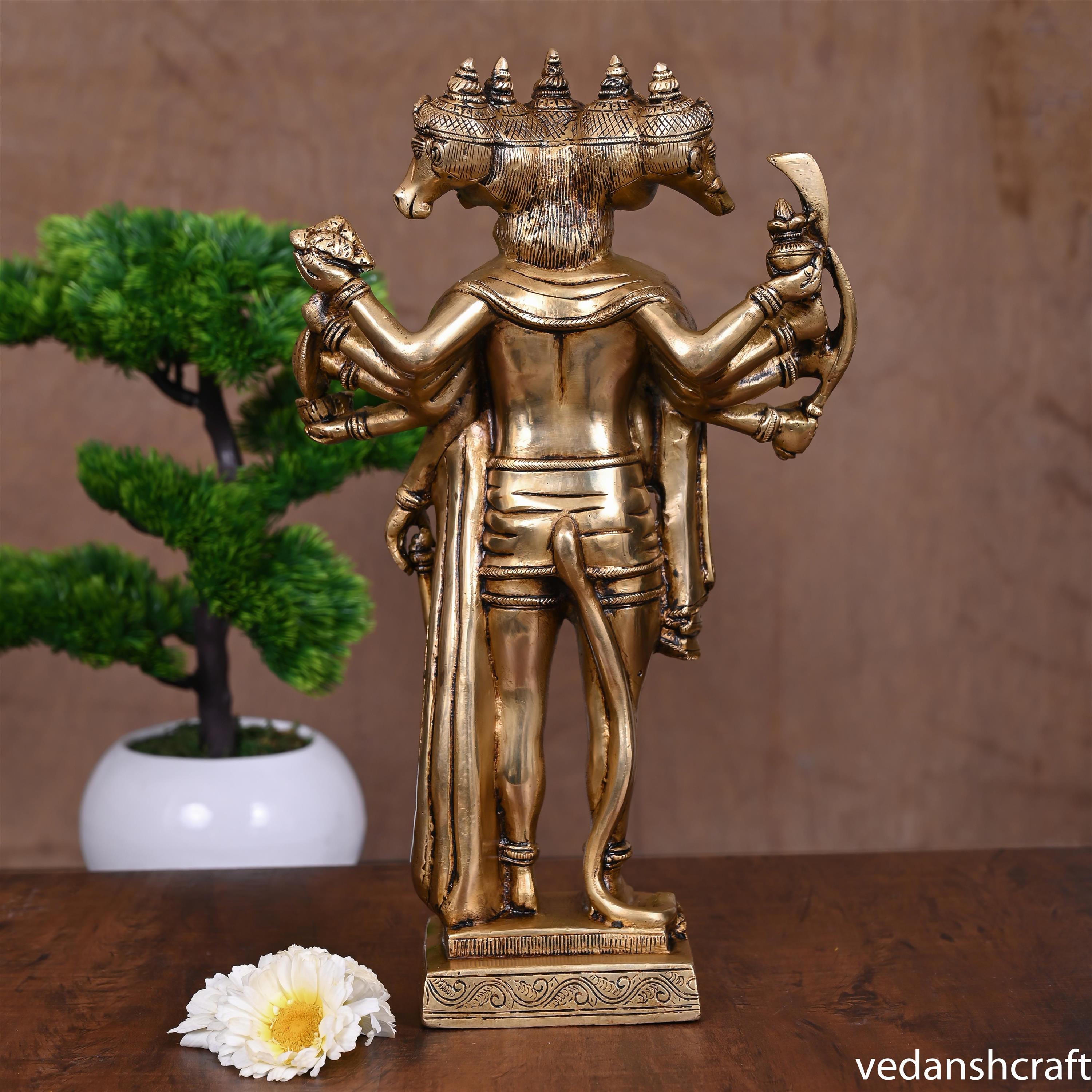 Brass Superfine Panchmukhi Standing Hanuman Idol (14 Inch) Vedansh Craft