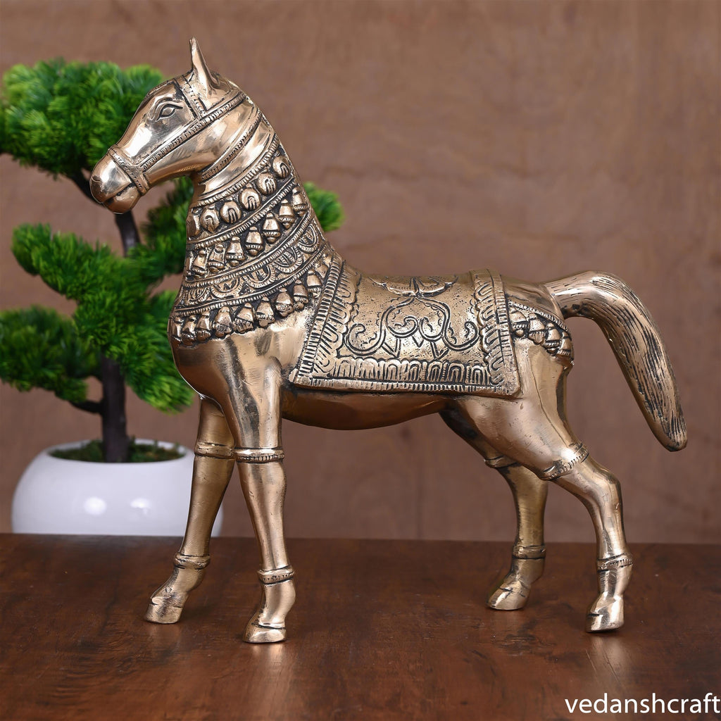Brass Royal Horse Statue (15 Inch) Vedansh Craft