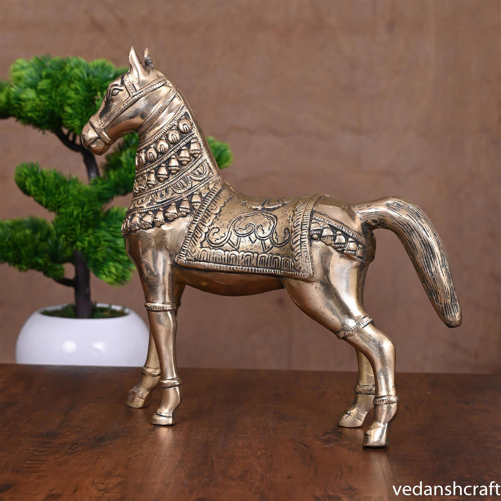 Brass Royal Horse Statue (15 Inch) Vedansh Craft