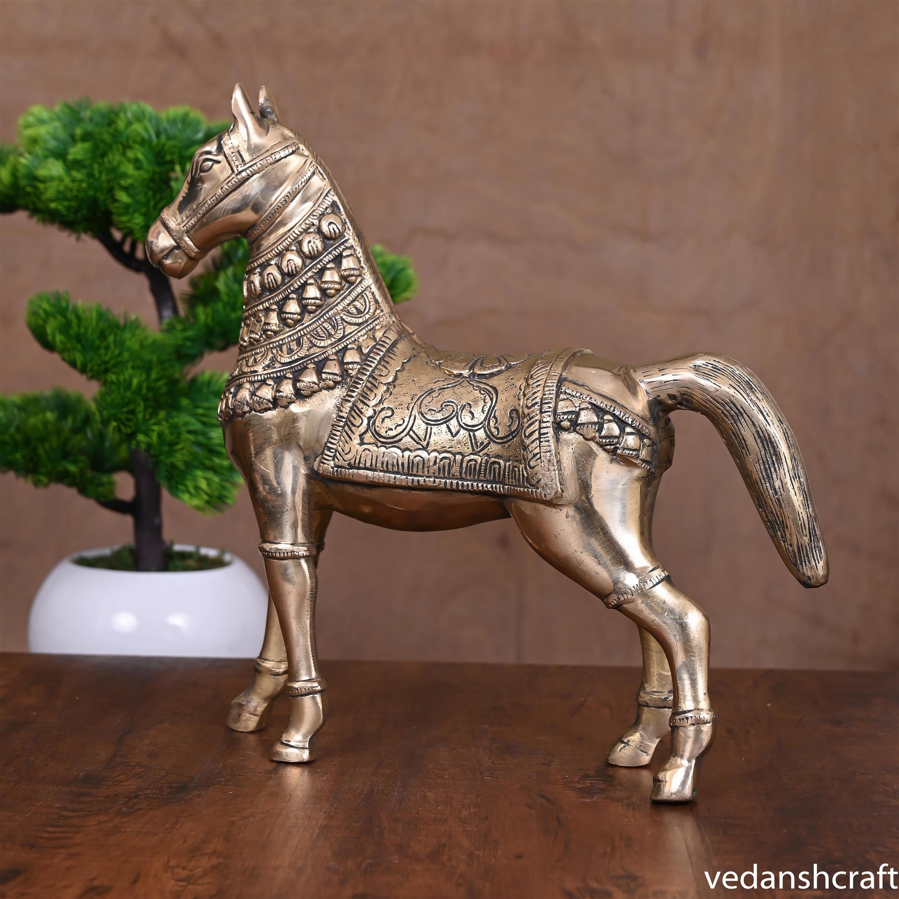 Brass Royal Horse Statue (15 Inch) Vedansh Craft