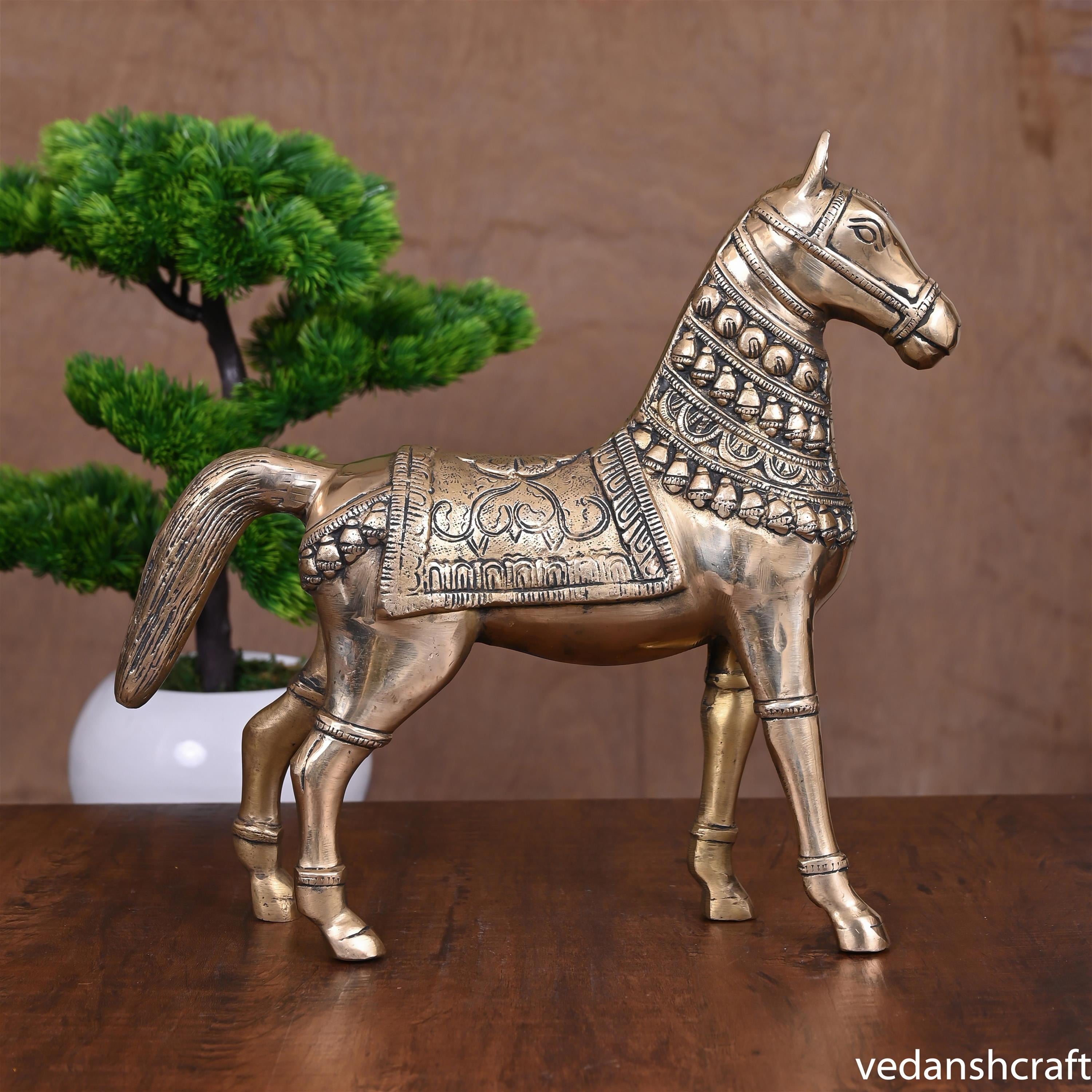 Brass Royal Horse Statue (15 Inch) Vedansh Craft