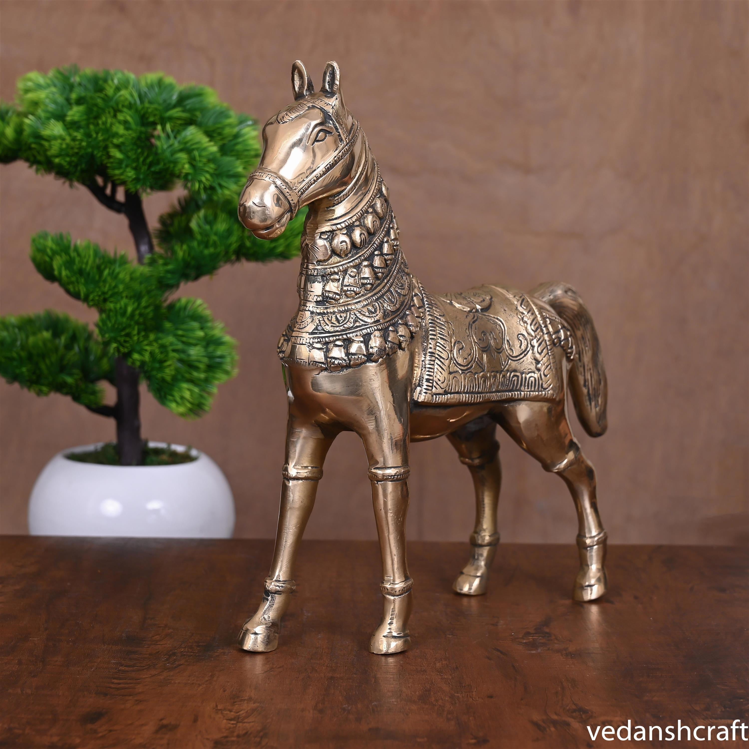 Brass Royal Horse Statue (15 Inch) Vedansh Craft
