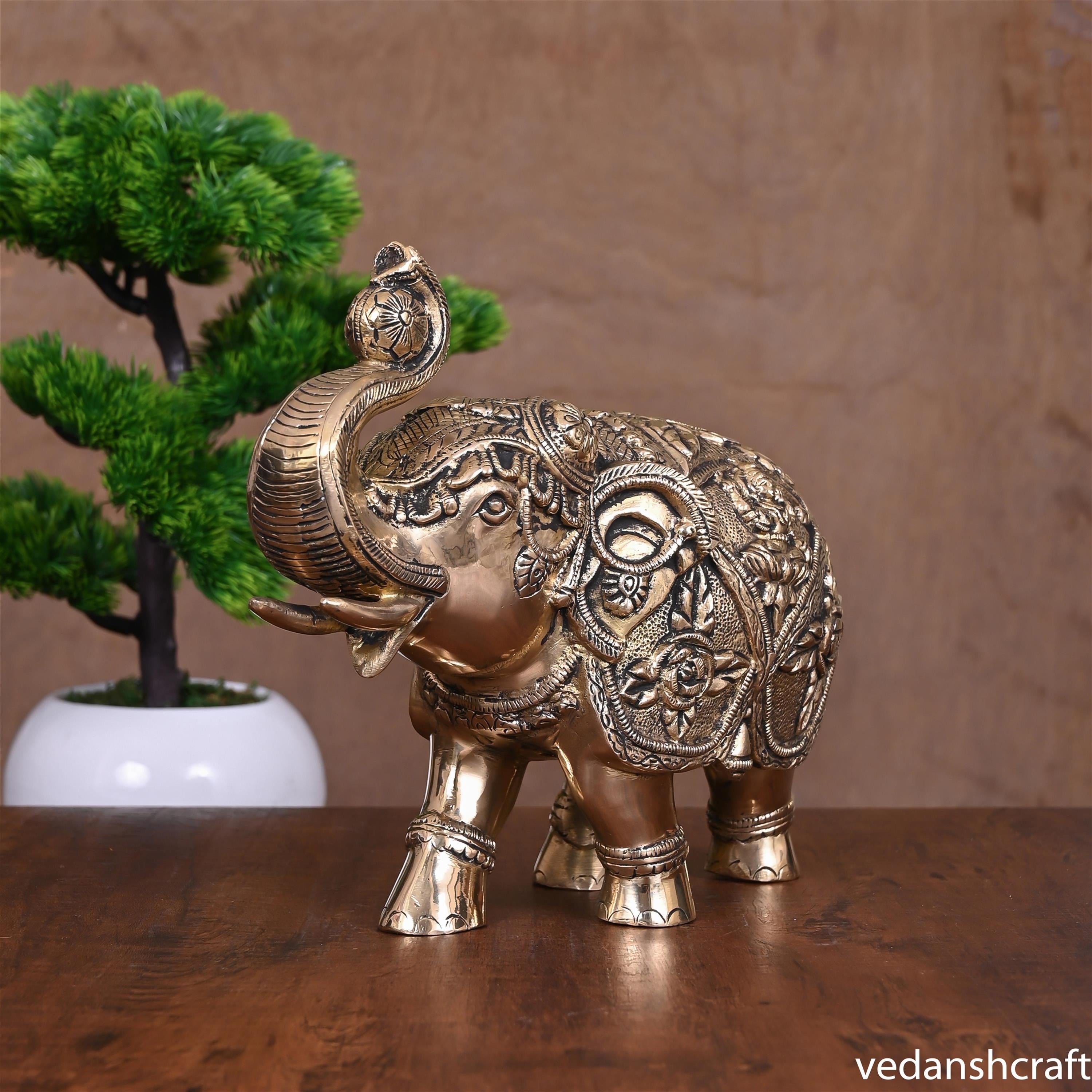 Brass Royal Elephant Statue (8.2 Inch) Vedansh Craft