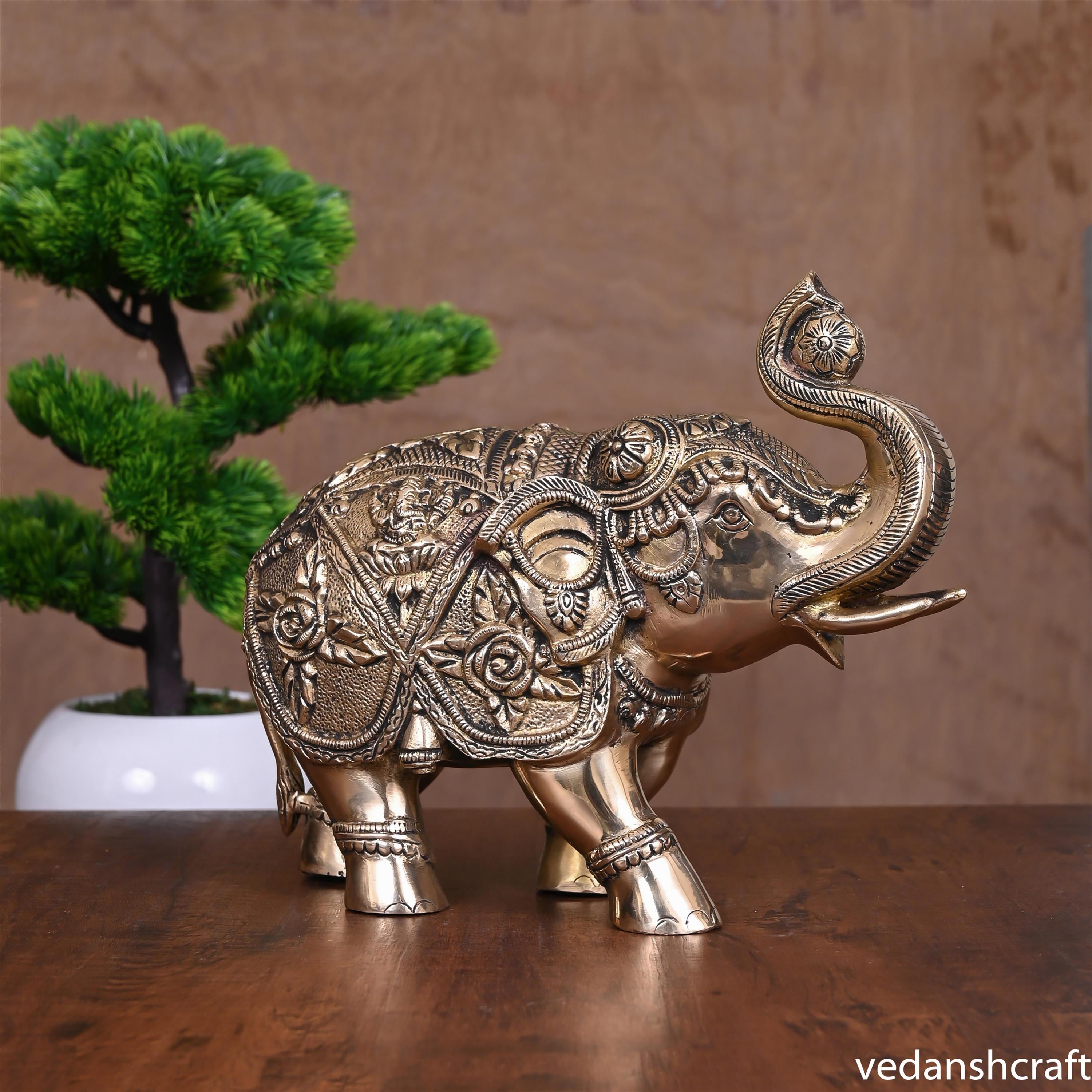 Brass Royal Elephant Statue (8.2 Inch) Vedansh Craft