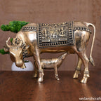 Brass Kamdhenu Cow With Calf Idol (11.5 Inch) Vedansh Craft